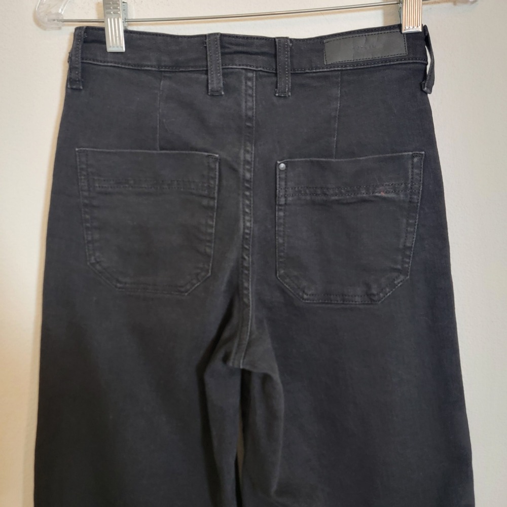 H&M &Denim Black Sz 4‎ Culotte High Waist Casual Wide Leg Jean Pant 5 Pocket - Picture 10 of 16